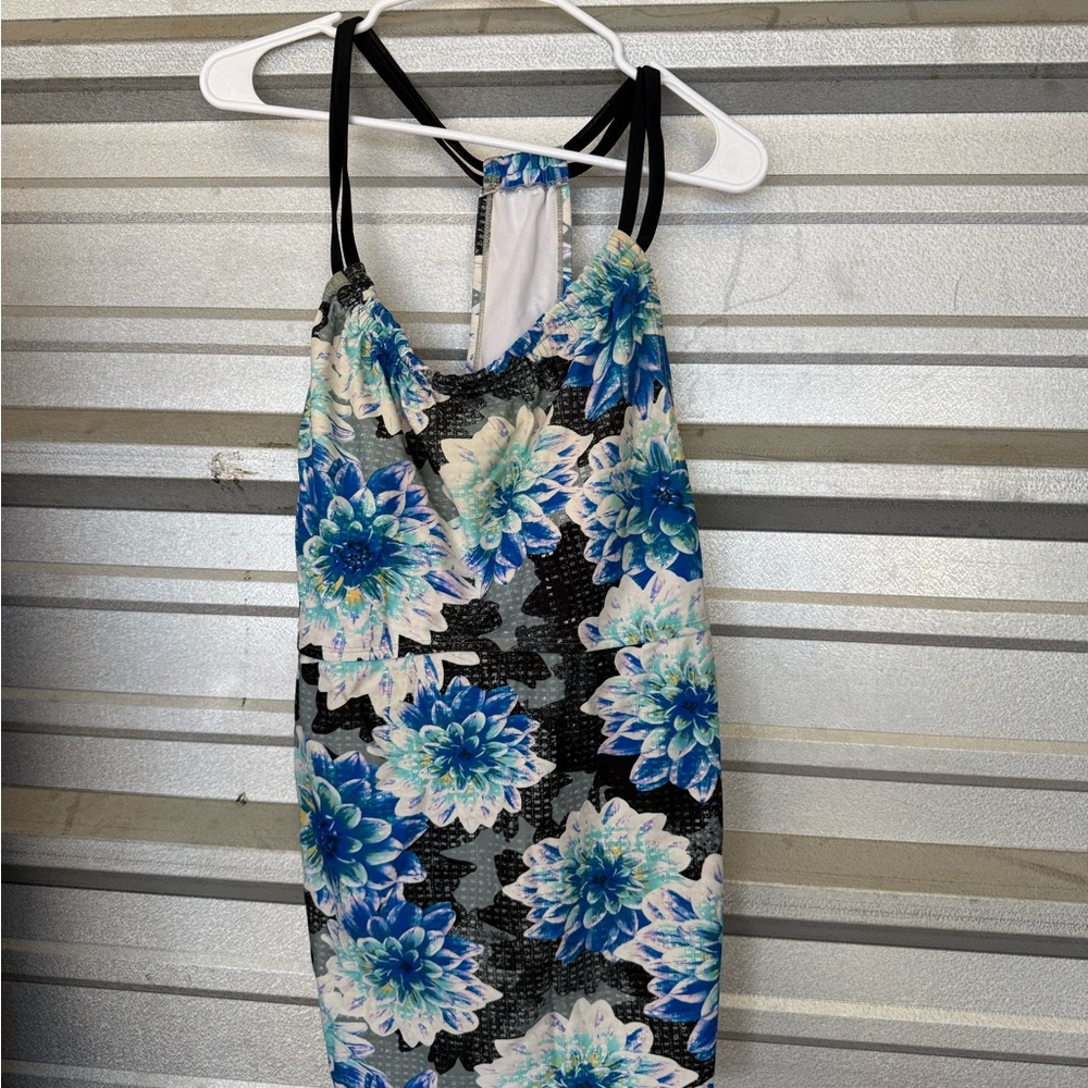 ZELOS Black and Blue Floral One Piece Swimsuit